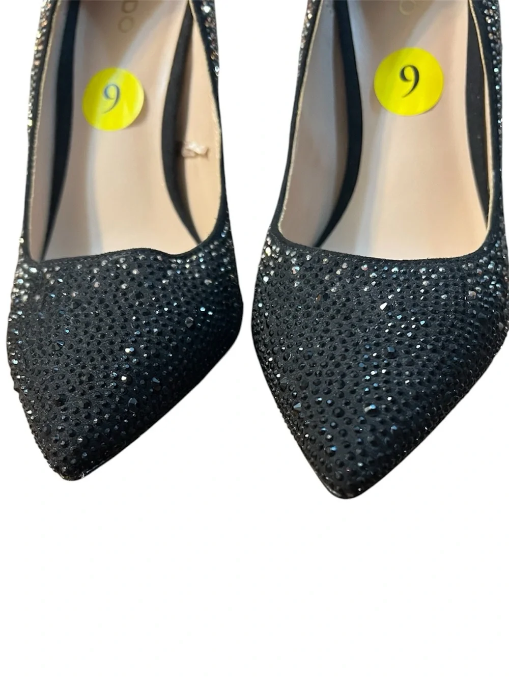 Aldo Black Crystal Embellished Pointed-Toe Pumps Black/Champagne Size 9